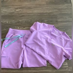 FIGS joggers in fusica. Gentle used. Small top. Medium pants